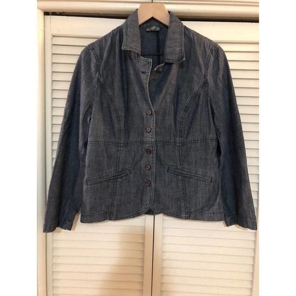 J.JILL DENIM Women’s 12 Dark Wash Blue Jean JACKET Button Front COTTON - Picture 1 of 5